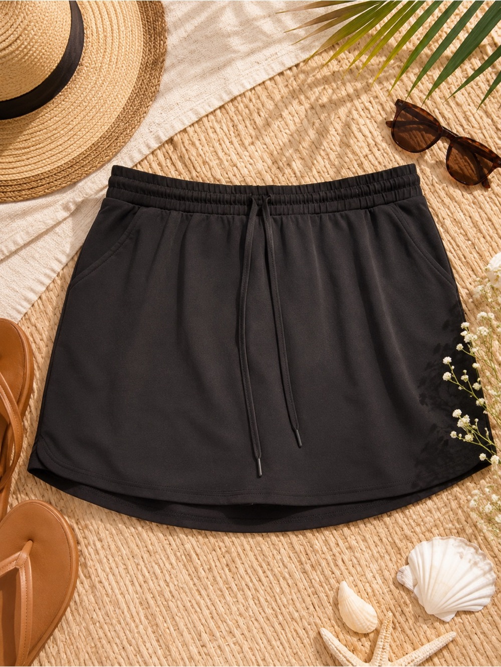 Black Athletic Drawstring Skort